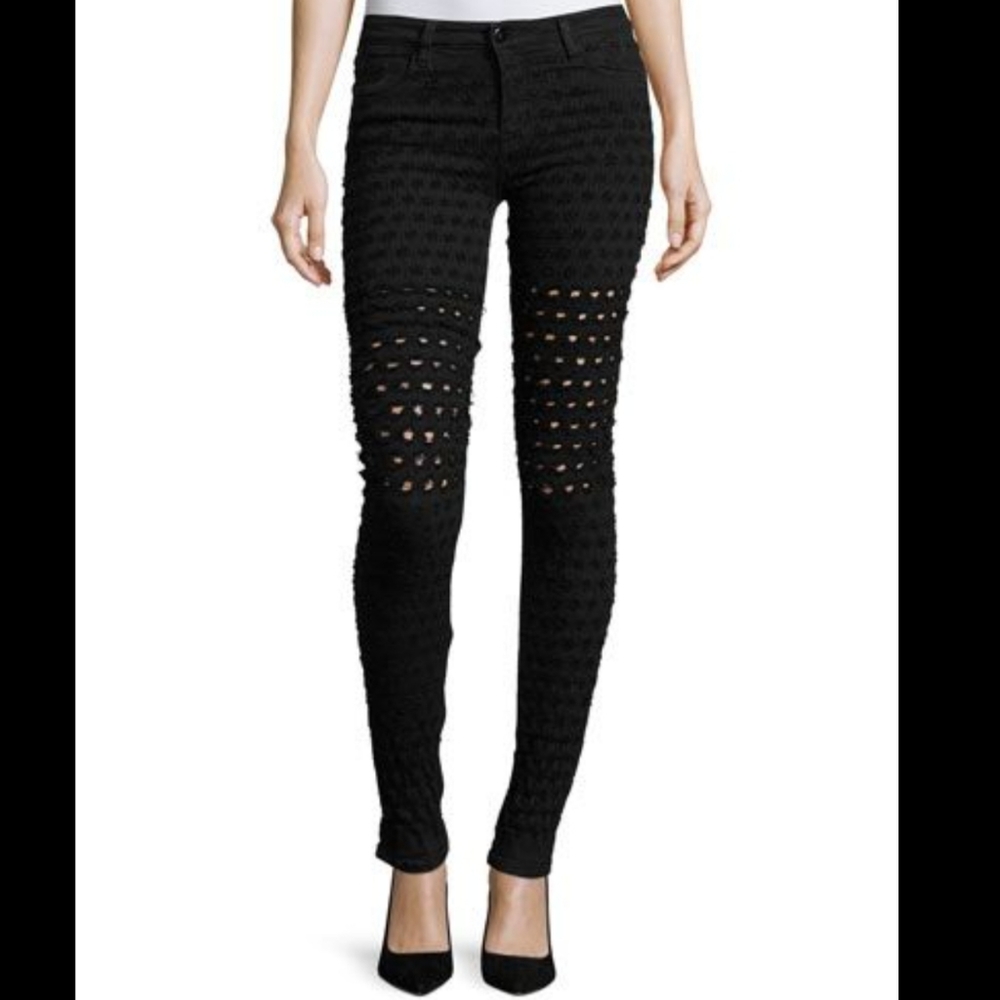 Brockenbow Emma Black Skinny Medium Waist A Wax Honeycomb Textured  Stretch Jean